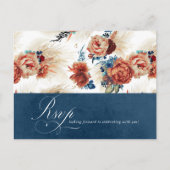 Navy Blue Terracotta Floral Boho Wedding RSVP Briefkaart (Voorkant)