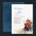 Navy Blue Terracotta Floral Vrijgezellenfeest Tea Kaart<br><div class="desc">Navy blue terracotta bloemen,  koperen theepot en pamapgras vrijgezellenfeest</div>