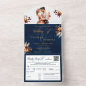 Navy Blue Terracotta QR-code All in One Bruiloft Uitnodiging (Binnen)