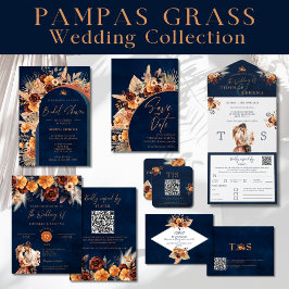 Navy Blue & Terracotta QR Code Bewaar De Datum Kaart