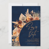 Navy Blue & Terracotta QR Code Save The Date-huwel Kaart (Voorkant)