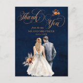 Navy Blue Terracotta Roest Herfst Dank je bruiloft Briefkaart (Voorkant)