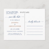 Navy Blue Terracotta Roos Botanical Save the Date Aankondigingskaart (Achterkant)