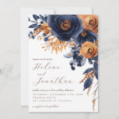 Navy Blue Terracotta Waterverf Elegant Huwelijk Kaart (Voorkant)