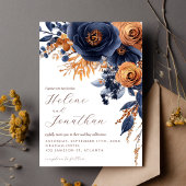 Navy Blue Terracotta Waterverf Elegant Huwelijk Kaart