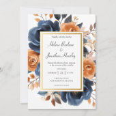 Navy Blue Terracotta Waterverf Elegant Huwelijk Kaart (Voorkant)