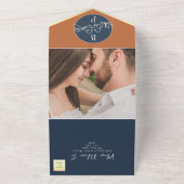 Navy Blue Terracotta Wedding All In One Uitnodiging (Buitenkant)