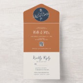 Navy Blue Terracotta Wedding All In One Uitnodiging (Binnen)