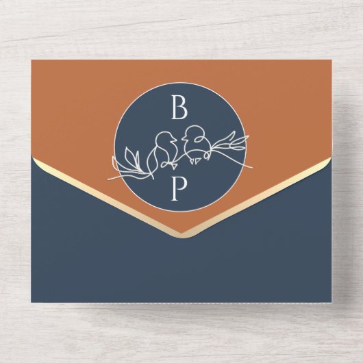 Navy Blue Terracotta Wedding All In One Uitnodiging (Achterkant)