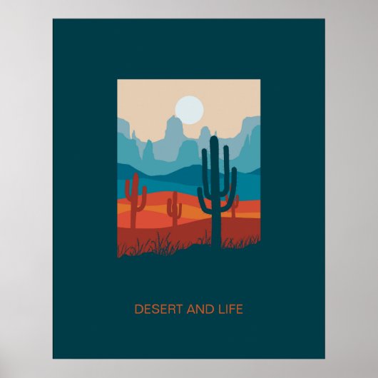 Navy Blue Terracotta-woestijn en Cactus-Poster Poster (Voorkant)