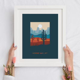Navy Blue Terracotta-woestijn en Cactus-Poster Poster