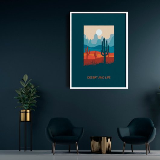 Navy Blue Terracotta-woestijn en Cactus-Poster Poster