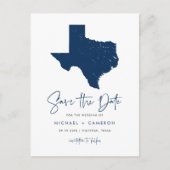 Navy Blue Texas State Map QR-code Save the Date Aankondigingskaart (Voorkant)
