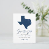 Navy Blue Texas State Map QR-code Save the Date Aankondigingskaart (Staand voorkant)