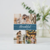 Navy Blue Thankful Weduwfoto Collage Briefkaart (Staand voorkant)