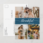 Navy Blue Thankful Weduwfoto Collage Briefkaart (Voorkant / Achterkant)