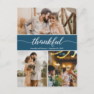 Navy Blue Thankful Weduwfoto Collage Briefkaart