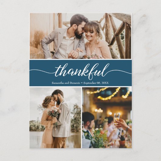 Navy Blue Thankful Weduwfoto Collage Briefkaart (Voorkant)