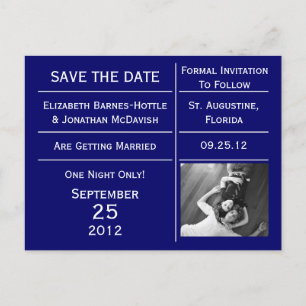 Navy Blue Ticket foto slaat de datum op Aankondigingskaart