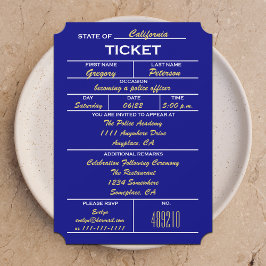 Navy Blue Ticket Politie Uitnodigingen voor afstud
