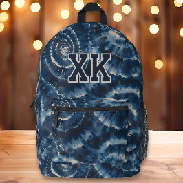 Navy Blue Tie Dye Preppy Custom Monogram Bedrukte Rugzak