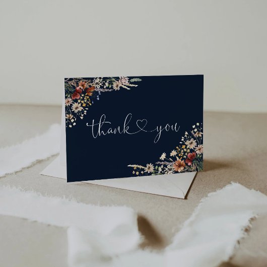 Navy Blue Tiny Wildflower Baby shower Bedankkaart