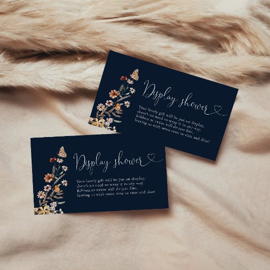Navy Blue Tiny Wildflower Baby shower Display Informatiekaartje