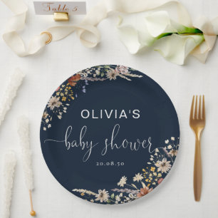 Navy Blue Tiny Wildflower Baby shower Papier Bord