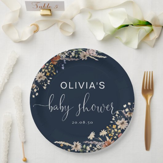 Navy Blue Tiny Wildflower Baby shower Papier Bord (Huwelijk)