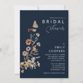 Navy Blue Tiny Wildflower Bridal Shower Uitnodigin Kaart (Voorkant)