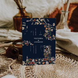 Navy Blue Tiny Wildflower Bruiloft Belly Band Uitnodigingen Wikkel