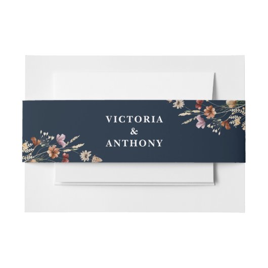 Navy Blue Tiny Wildflower Bruiloft Belly Band Uitnodigingen Wikkel (Voorkant Voorbeeld)