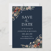 Navy Blue Tiny Wildflower Save The Date Kaart (Voorkant)