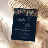 Navy Blue Tiny Wildflower Save The Date Kaart