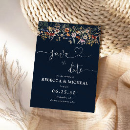 Navy Blue Tiny Wildflower Save The Date Kaart