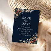 Navy Blue Tiny Wildflower Save The Date Kaart