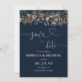 Navy Blue Tiny Wildflower Save The Date Kaart (Voorkant)