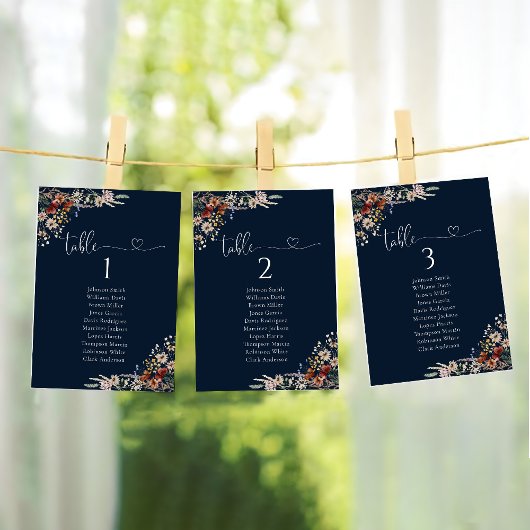 Navy Blue Tiny Wildflower Tafel Zitkaart Kaart