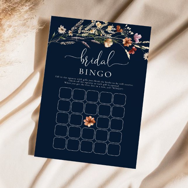 Navy Blue Tiny Wildflower Vrijgezellenfeest Bingo (Creator heeft geüpload)