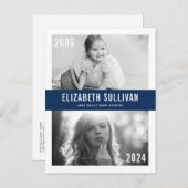 Navy Blue Toen en Nu Foto Collage Afstuderen Aankondigingskaart (Voorkant / Achterkant)