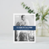 Navy Blue Toen en Nu Foto Collage Afstuderen Briefkaart (Staand voorkant)