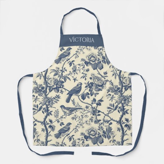 Navy Blue Toile Gepersonaliseerd Shabby Chic Schort (Voorkant)