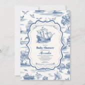 Navy Blue Toile Nautisch Baby shower Kaart (Voorkant)