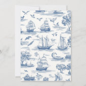 Navy Blue Toile Nautisch Baby shower Kaart (Achterkant)