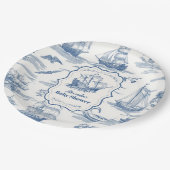 Navy Blue Toile Nautisch Baby shower Papieren Bordje (Gekanteld)