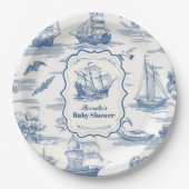Navy Blue Toile Nautisch Baby shower Papieren Bordje (Voorkant)