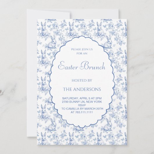 Navy Blue  Toile Paasbrunch Kaart (Voorkant)