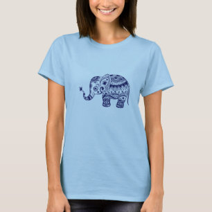 Navy Blue Tones Leuke bloem olifant T-shirt
