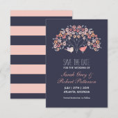Navy Blue Tortelduifjes Flower Wedding Save the Da Date (Voorkant / Achterkant)
