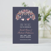 Navy Blue Tortelduifjes Flower Wedding Save the Da Save The Date (Staand voorkant)